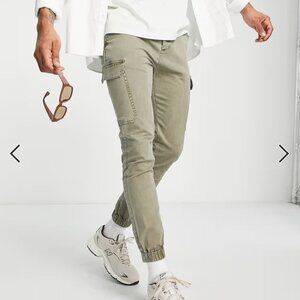 ASOS DESIGN skinny cargo cuffed trousers in washed khaki
